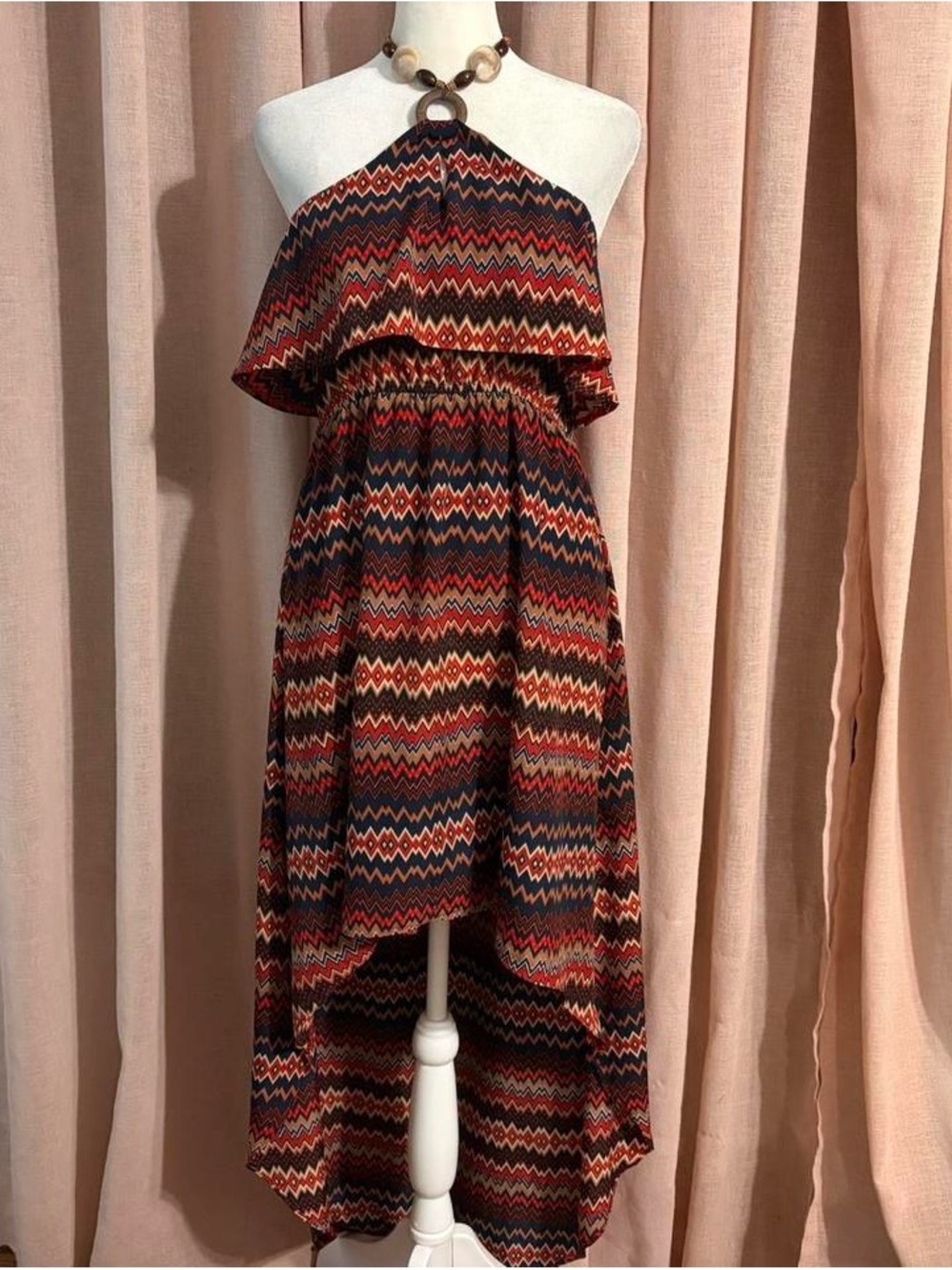 Boho Beaded Halter High-Low Dress